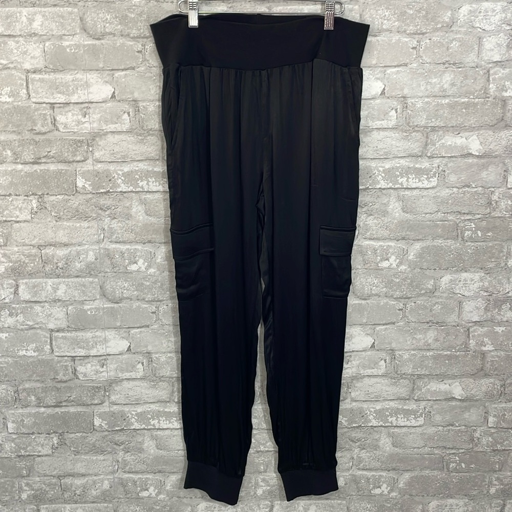 Vici Black Satin Cargo Joggers